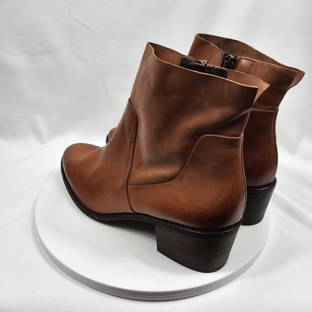 NWOT Paul Green Suzette Bootie Ankle Boot Heel Leather Zipper Brown Cognac 6.5 9 - Picture 8 of 16